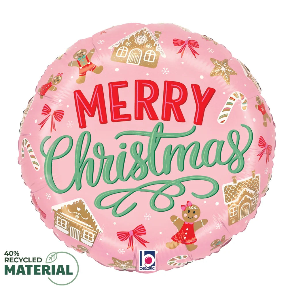 Betallic Christmas Gingerbread 18 inch Round Foil Balloon 1ct