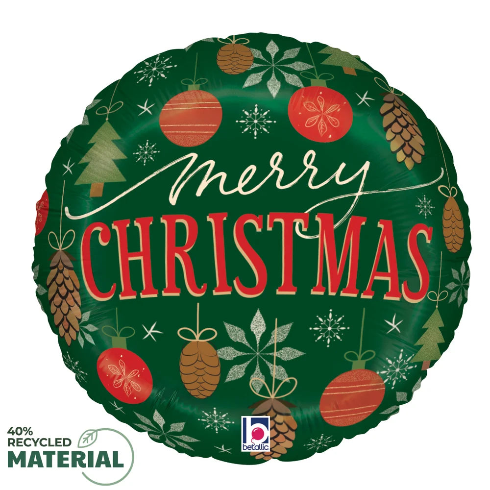 Betallic Cozy Christmas Ornaments 18 inch Round Foil Balloon 1ct