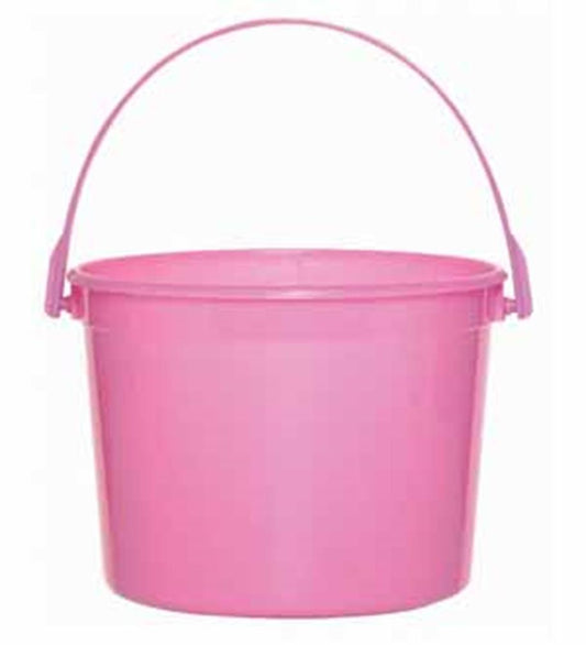Bright pink plastic bucket with a rounded handle, 6-inch diameter and 4.5-inch height.