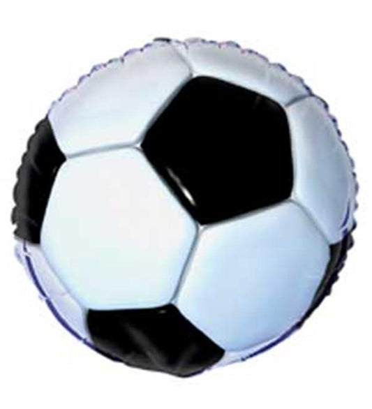 18-inch round foil balloon designed like a classic black and white soccer ball.