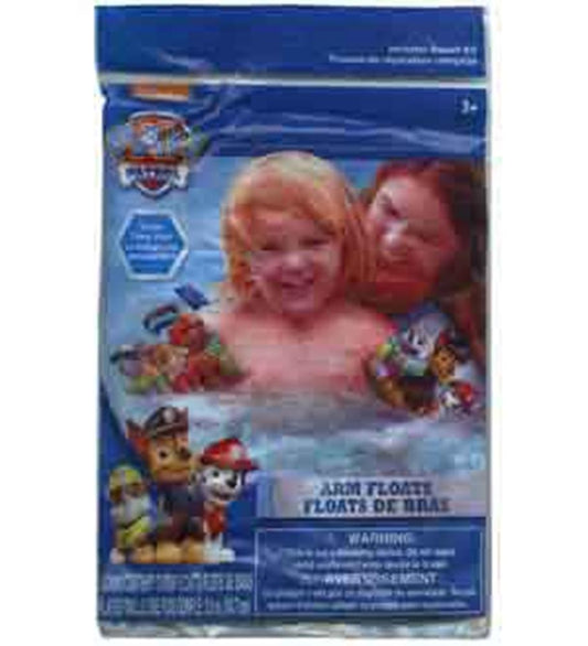 Colorful inflatable arm floaties featuring Paw Patrol characters, designed for kids' swimming safety.