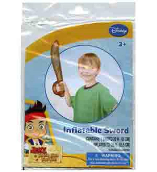 Inflatable sword with brown and gold handle and blade, designed for children ages 3 and up.