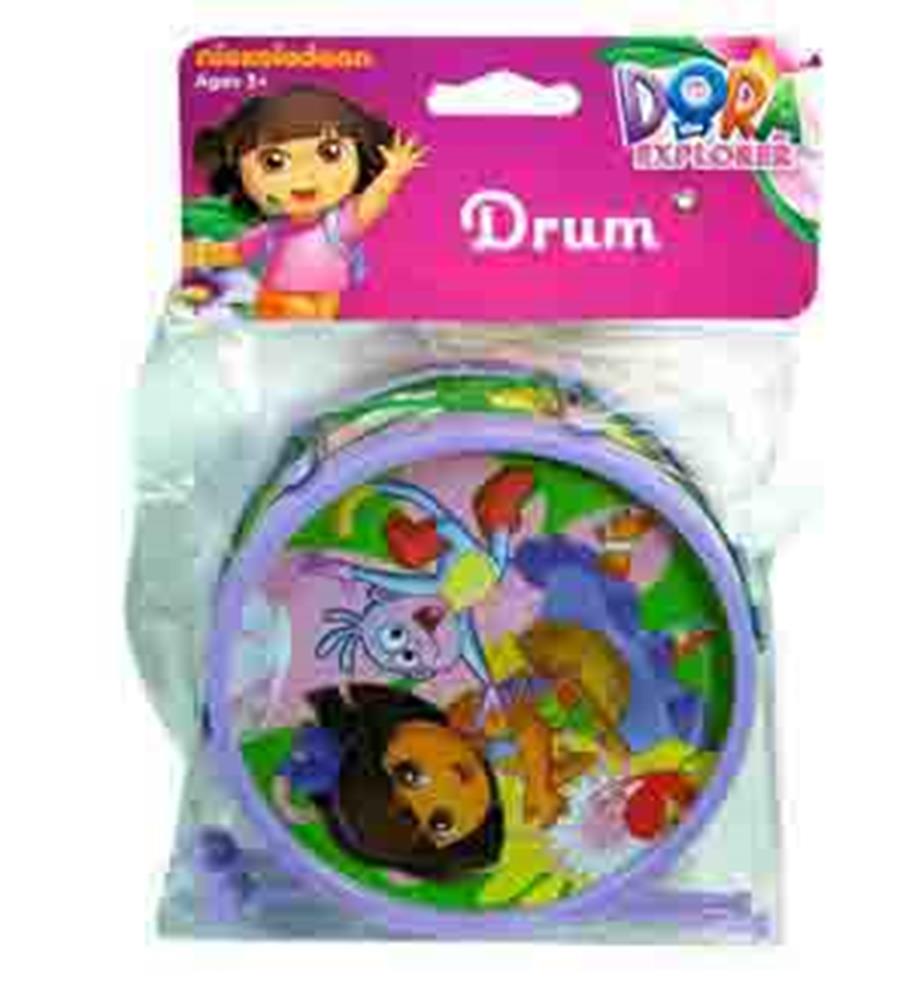 Small purple toddler drum featuring Dora the Explorer and colorful jungle animals on the drumhead.