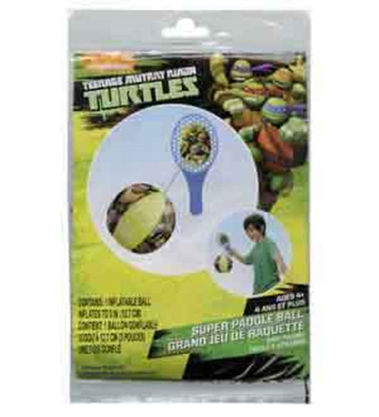 Inflatable blue paddle with Teenage Mutant Ninja Turtles graphic, packaged in colorful TMNT-themed box.