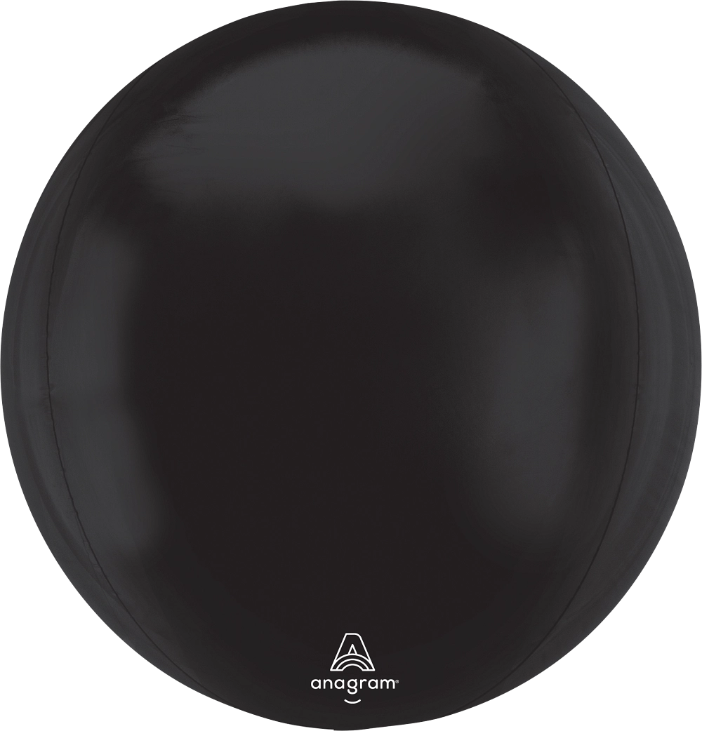 16 inch black round foil balloon with glossy finish and Anagram logo at the bottom.