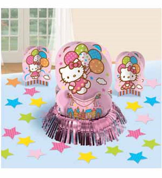 Pink number 2 balloon with Hello Kitty holding colorful balloons, surrounded by matching Hello Kitty balloon table.