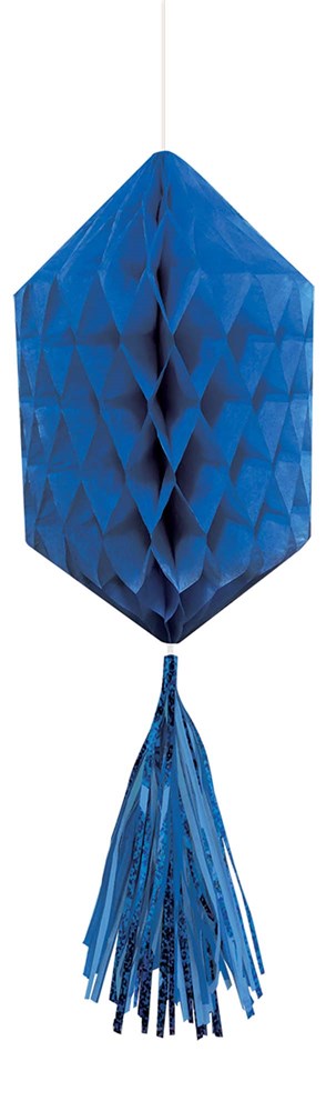 Bright royal blue tissue tassel ball with textured honeycomb design, extra small size, three-pack.