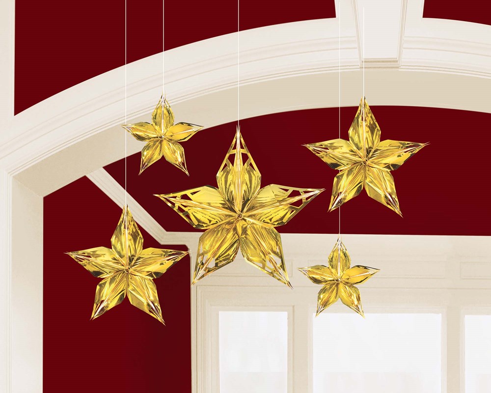 Decoración de estrella metálica brillante y glamurosa, 5 unidades