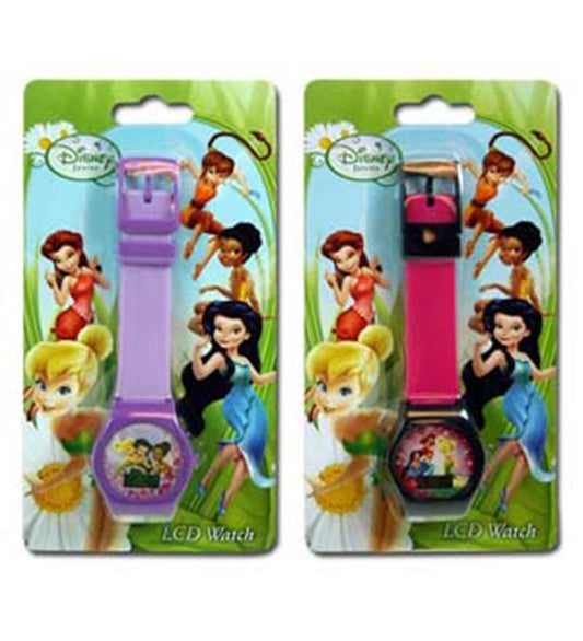 Set of two Tinkerbell fairies digital watches with purple and pink adjustable silicone straps and colorful fairy-themed LCD.