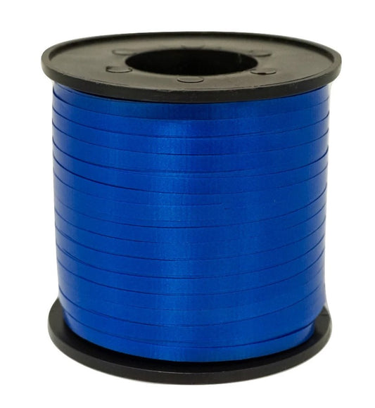 Royal blue curling ribbon spool with black plastic core and edges.