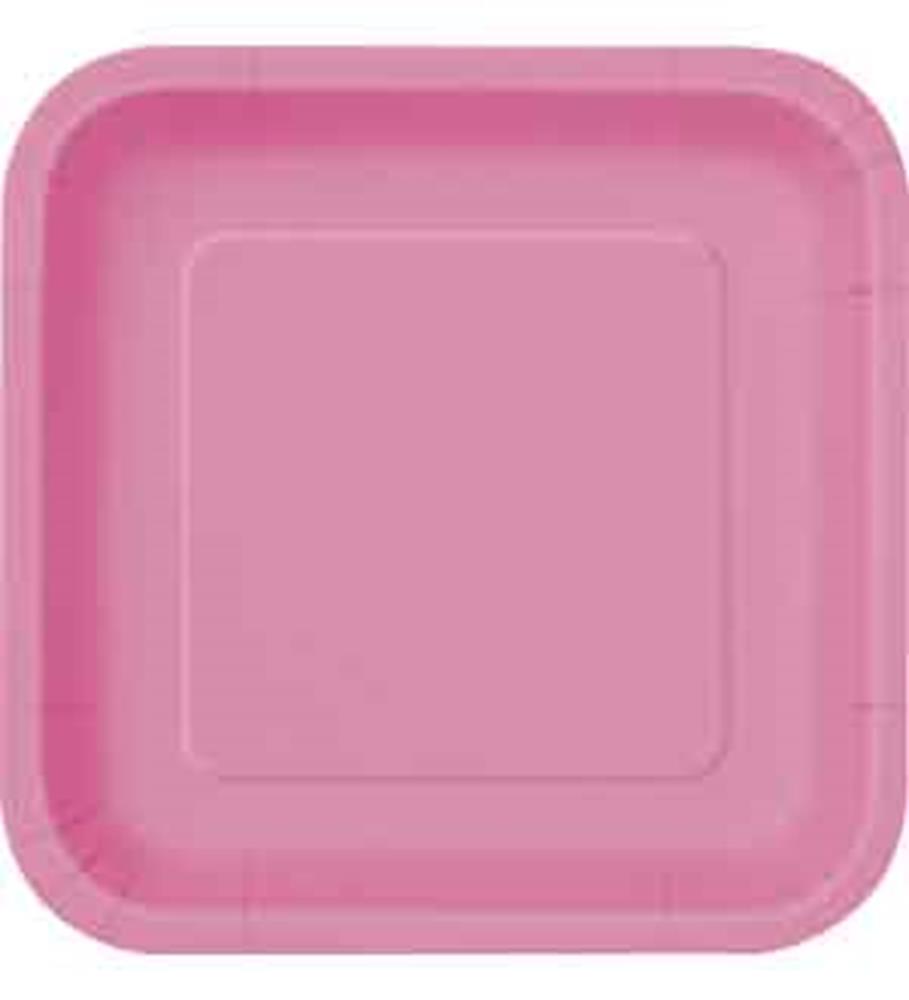 Plato de papel cuadrado rosa fuerte 7in 16ct