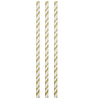 Gold-White Striped Paper Straws 24ct