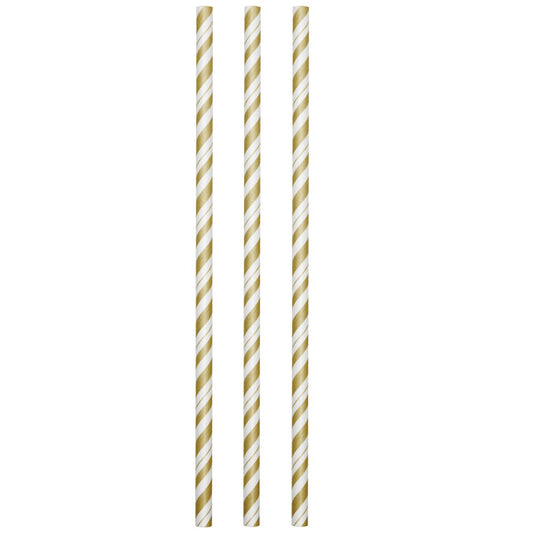 Gold-White Striped Paper Straws 24ct