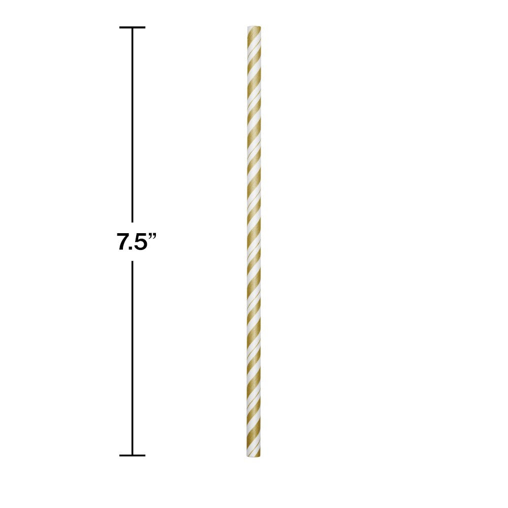 Gold-White Striped Paper Straws 24ct