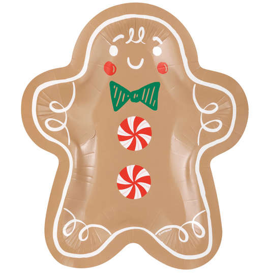 Gingerbread Christmas Gingerbread Man 8.25 inch Shaped Paper Plates 8ct