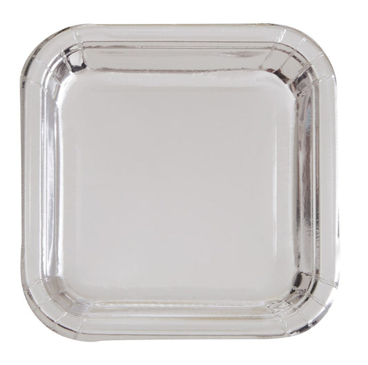 Silver Foil Square 9" Dinner Plates, 8ct