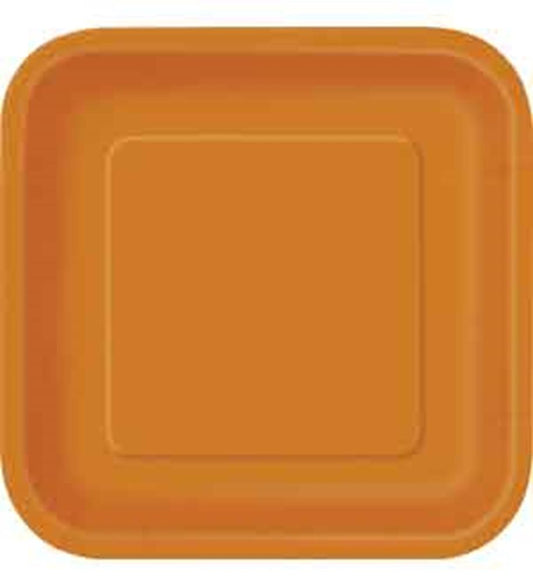 Pumpkin Orange Solid Square 9" Dinner Plates, 14ct