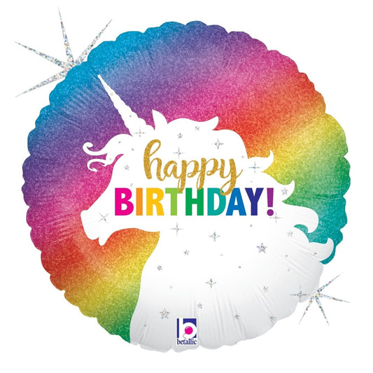 Betallic Glitter Unicorn Birthday 9 inch Glitter Holographic Balloon 1ct