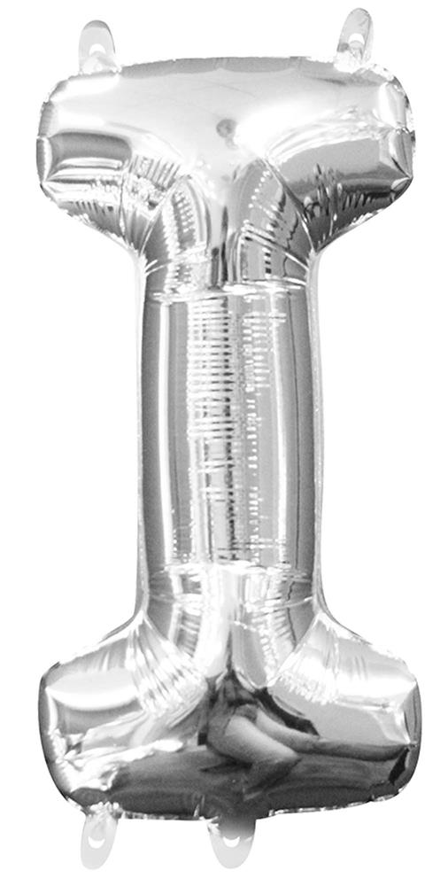 Silver foil balloon shaped like the uppercase letter I, 16 inches tall.