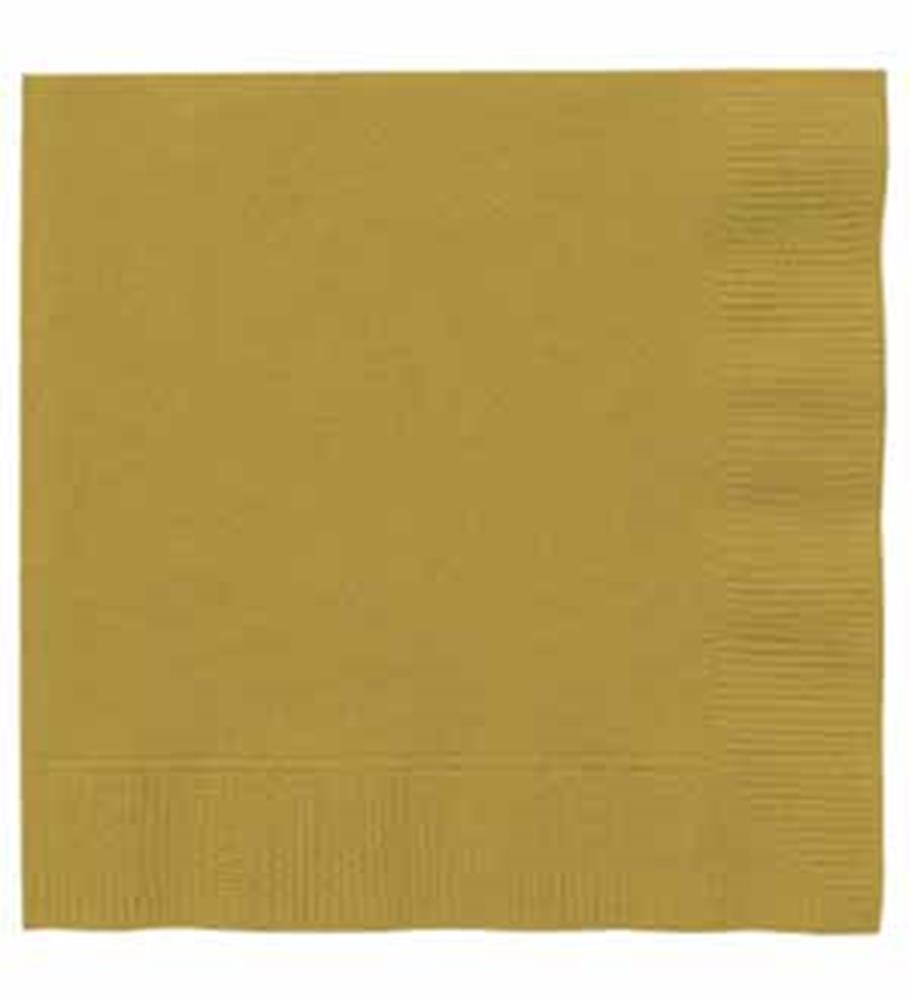 Gold large square paper napkin with textured border, stack of 20 pieces.
