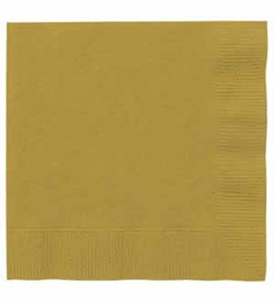 Gold large square paper napkin with textured border, stack of 20 pieces.
