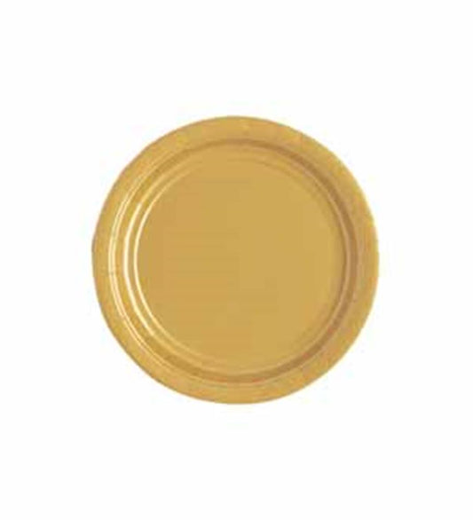 Shiny gold 7-inch round plate with a smooth, slightly raised rim.