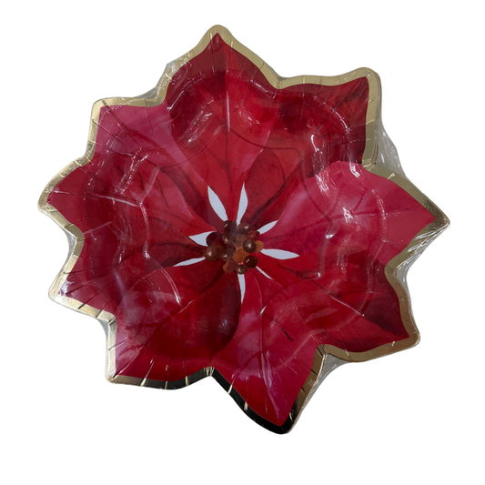 Christmas Joy 8.25 inch Poinsettia Shaped Paper Plates with Foil 8ct