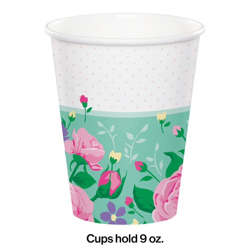 Vaso de papel con brillo de hada floral, 9 oz, 8 unidades