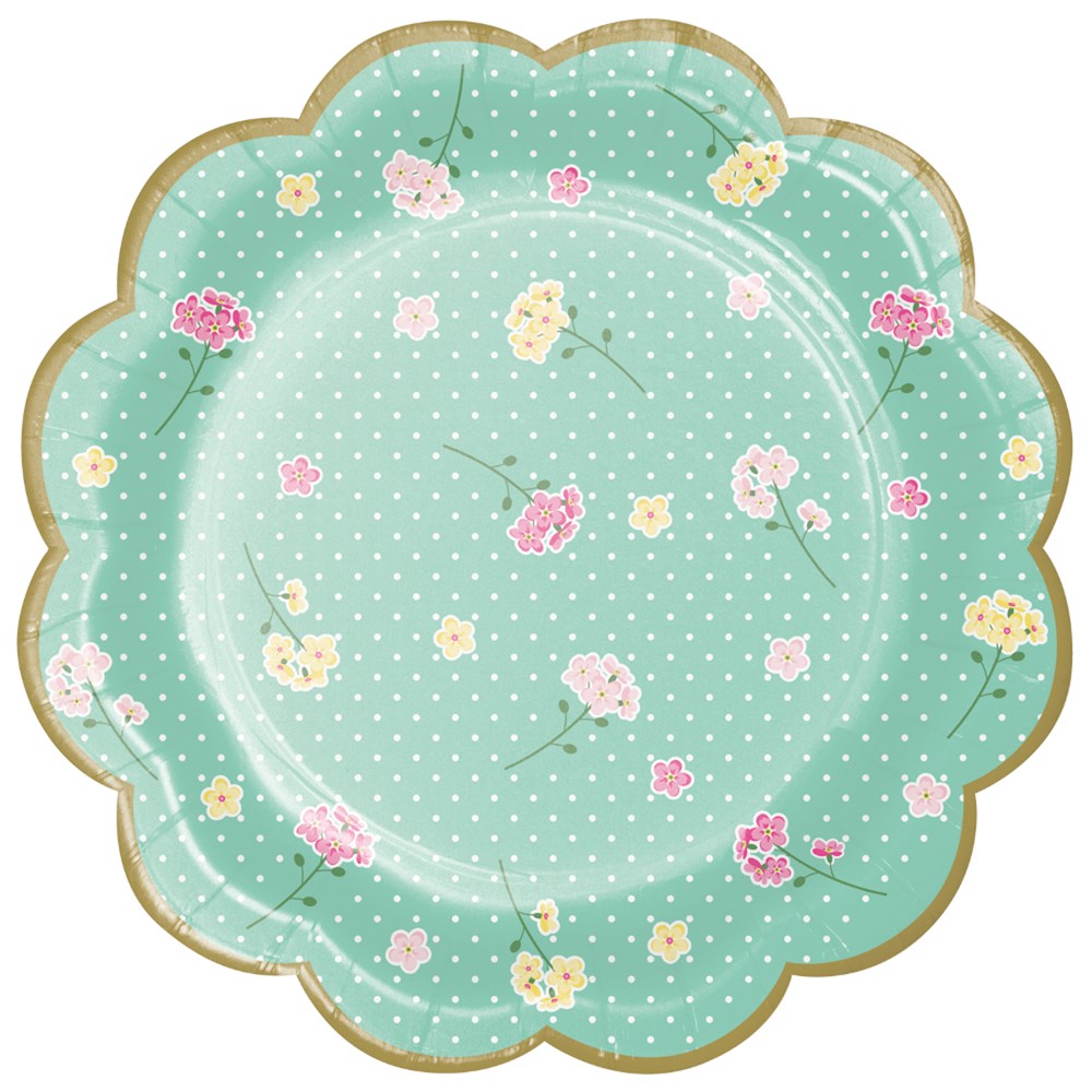 Floral Tea Party Plato festoneado 7in Florales surtidos 8ct