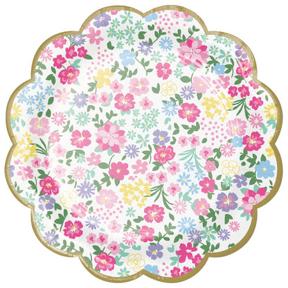 Floral Tea Party Plato festoneado 7in Florales surtidos 8ct