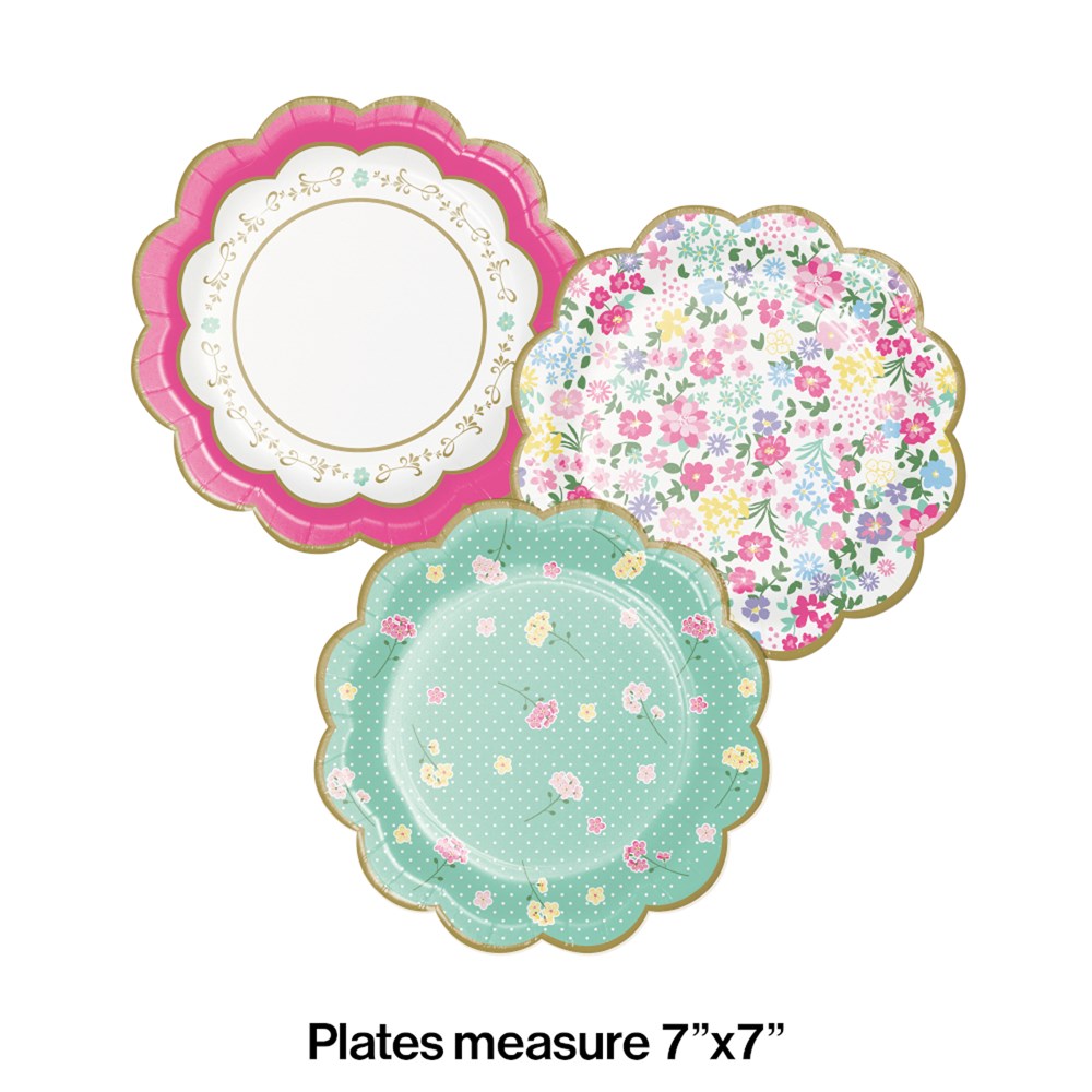 Floral Tea Party Plato festoneado 7in Florales surtidos 8ct