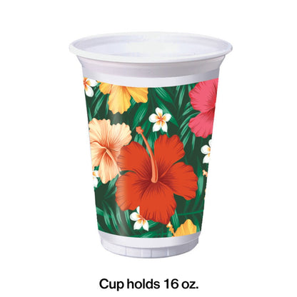 Tropical Flowers Printed Plastic Cup 16oz. 8ct