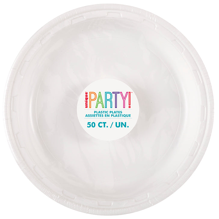 White 10.25 inch Plastic Plates 50 ct