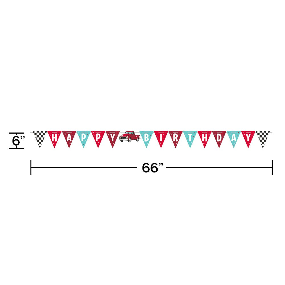 Vintage Red Truck Shaped Banner Ribbon