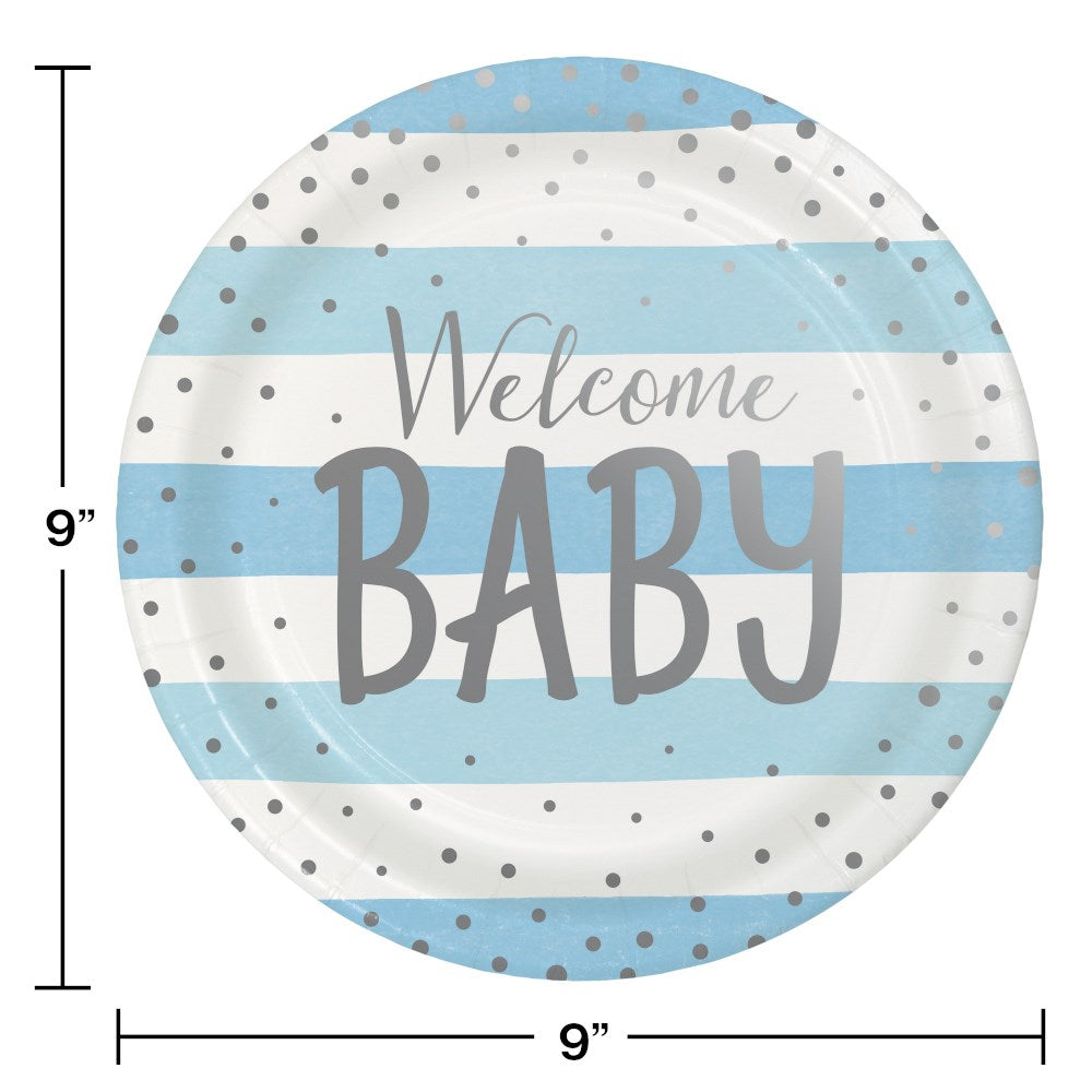 Baby Blue Silver Celebration 9in Plate 8ct