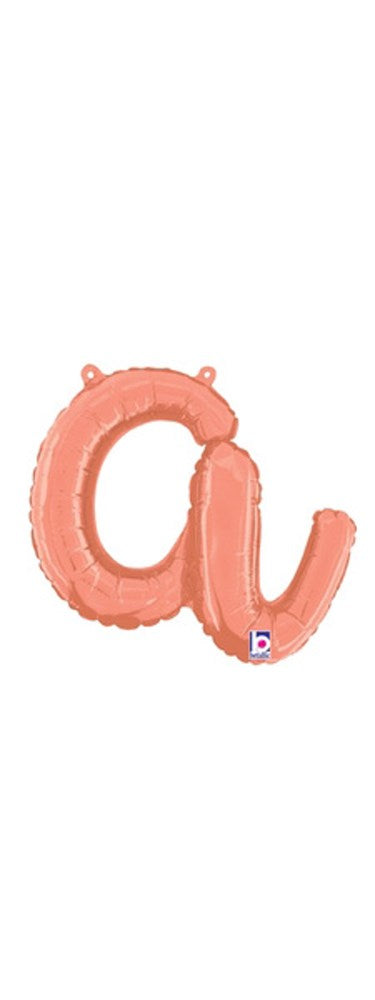 Betallic Script Letter "a" Rose Gold 10 inch Air Filled Shaped Foil Balloon packed w/straw 1ct