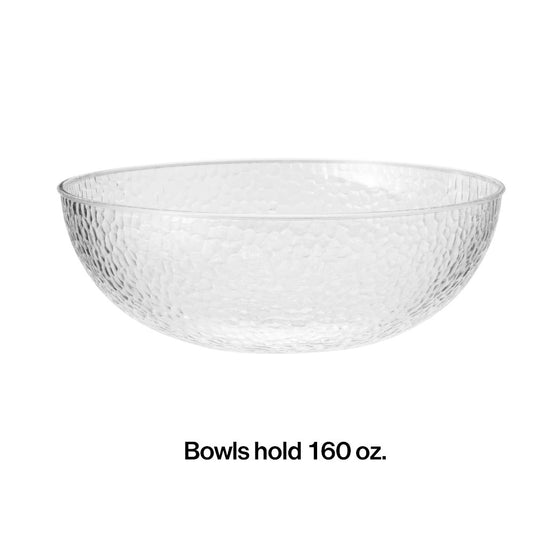 Clear plastic bowl with textured pebble pattern, round shape, 5.2-quart capacity.