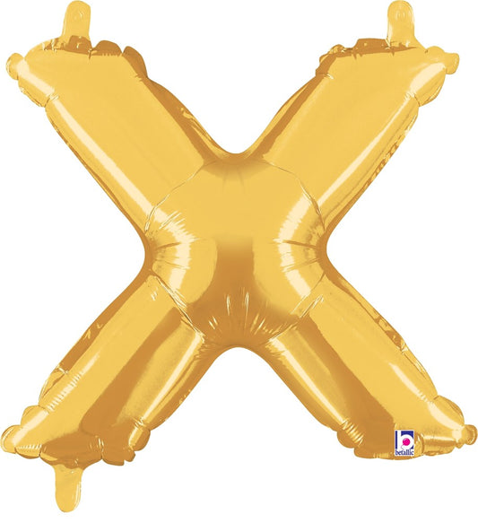 14-inch gold foil balloon shaped as the letter X with a shiny, reflective surface.