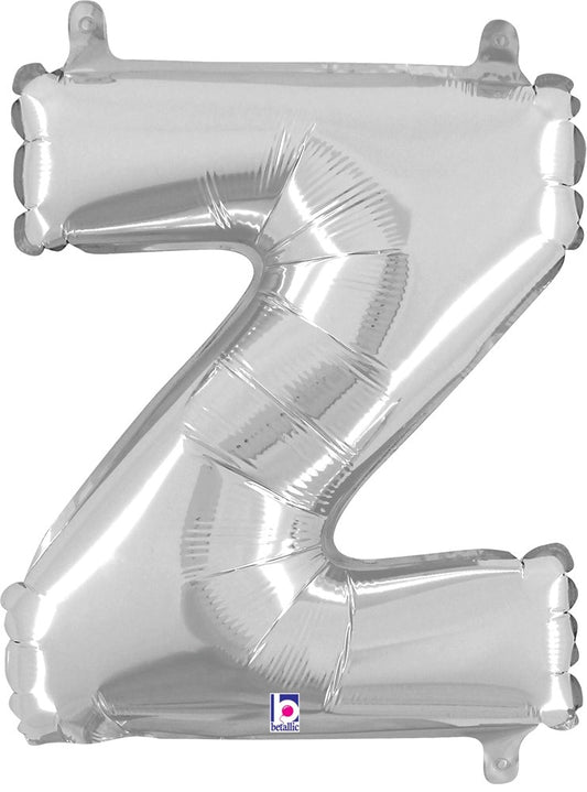 Silver metallic 14-inch foil balloon shaped like the letter Z with valve tabs on top.