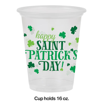 St Patricks Decor Vaso de plástico de 16 oz transparente Happy St Pats 8 ct