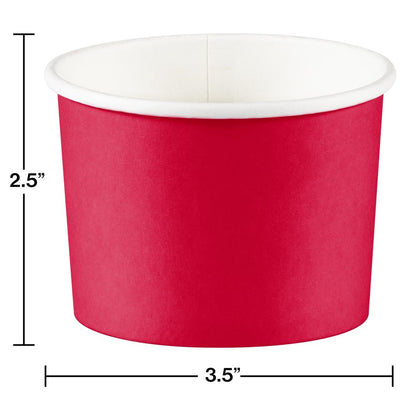 Classic red paper treat cup with a 3.5-inch diameter and 2.5-inch height.
