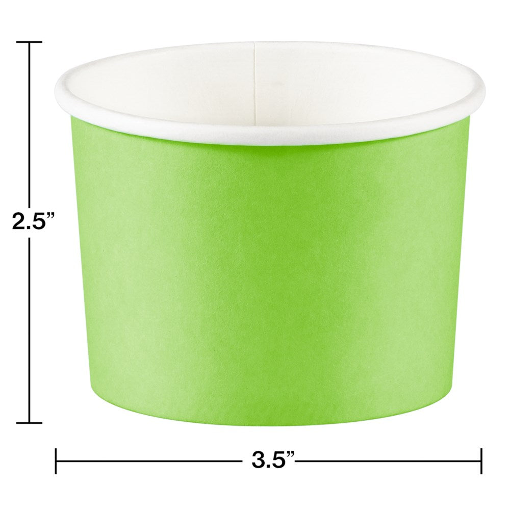 Bright lime green paper treat cup with smooth texture, 3.5 inches wide and 2.5 inches tall.