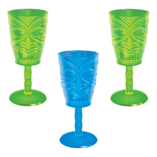 Tiki Face Plastic Wine Glasses 1ct