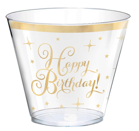 Premium Gold Birthday Plastic Tumblers 9 ounch 30ct