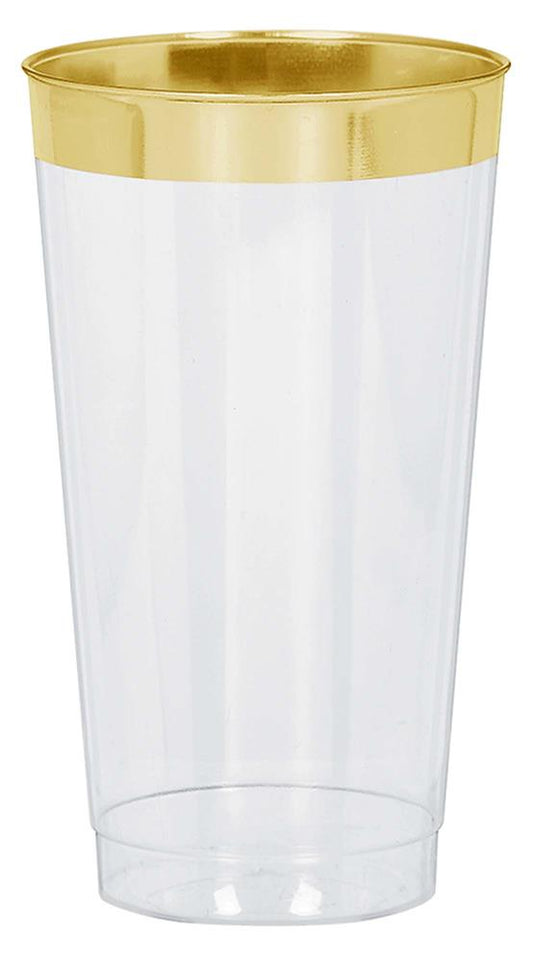 Premium Plastic Tumblers Clear with Gold Trim 16 ounce 16ct