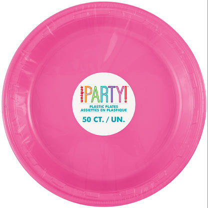 Hot Pink 10.25 inch Plastic Plates 50 ct