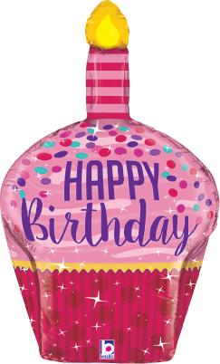 Betallic Dimensionals??? Birthday Sparkles Cupcake 26 inch Multi-Sided Shaped Foil Balloon Packaged (D4) 1ct