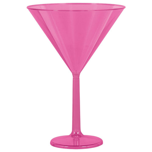 Bright pink oversized martini glass with a sleek stem and wide, conical bowl.