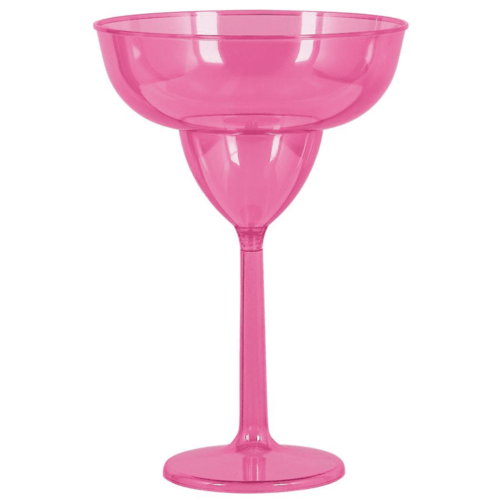 Bright pink oversized margarita glass with wide rim and sturdy stem.