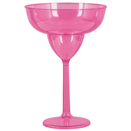 Bright pink oversized margarita glass with wide rim and sturdy stem.